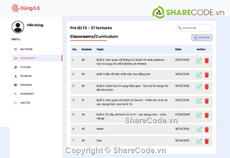 Source code quản lý học viên,Web quản lý học viên,Web quản lý sinh viên,Code quản lý học viên trung tâm ngoại ngữ